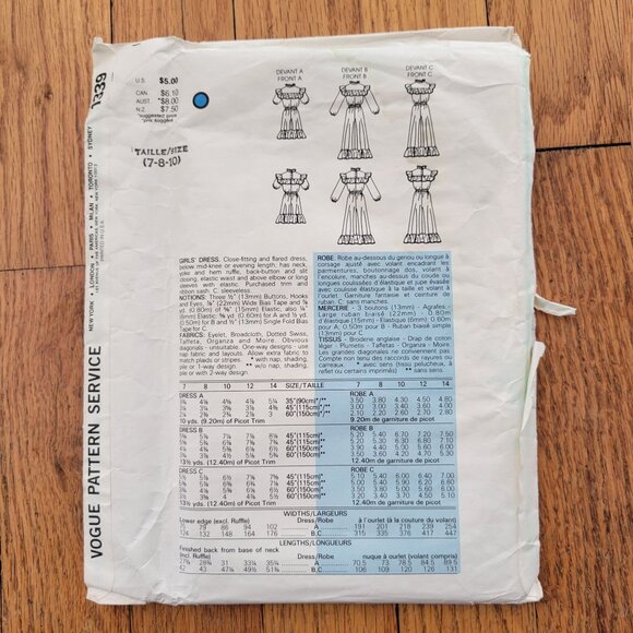 Vintage Little Vogue 1339 Girls Dress Sewing Pattern Size 7 8 10 Costume Cosplay - Picture 8 of 11